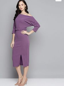 Lavender Belted Drop Shoulder Midi Dress