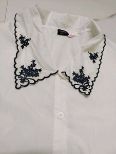 Embroidered Collar White Shirt