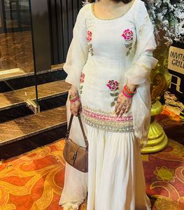 Elegant Off White Embroidered Garara Set
