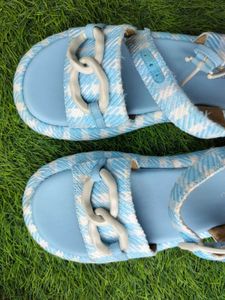 Blue & White Chain Detail Sandals, Korean Wear