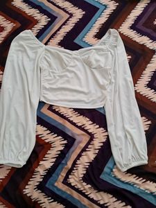 White Sweetheart Balloon Sleeve Crop Top