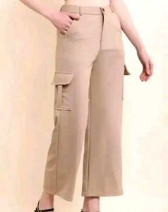 Beige Wide Leg Cargo Pants