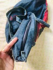 Denim Tote Bag with Funky Print