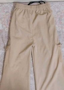 Beige Wide Leg Cargo Pants