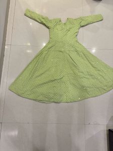 Lime Green Embroidered Anarkali Pant Suit