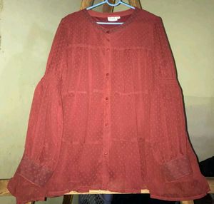 Rust-orange Sheer Button Down Top