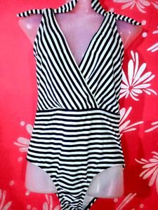 Striped Tie-Shoulder Swimsuit