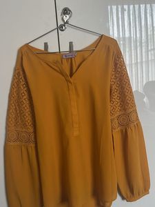 Mustard Lace Sleeve Top