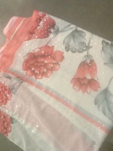 Silk Georgette  White Chamki Saree