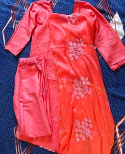 Coral Embroidered Salwar Kameez With Dupatta Set