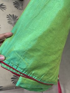 Green And Red Embroidered Tissue Saree
