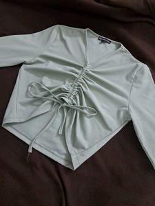Mint Green Ruched Long Sleeve Top