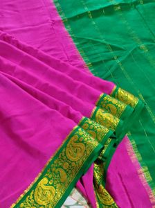 Pink & Green Pure Crepe Silk Saree