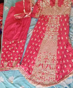 Elegant Red &amp; Gold Tail Cut Dress