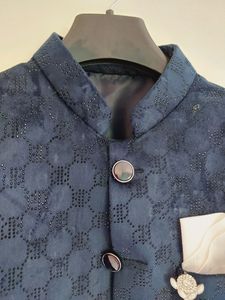 Navy Blue Studded Sherwani Suit With Patiala Pant
