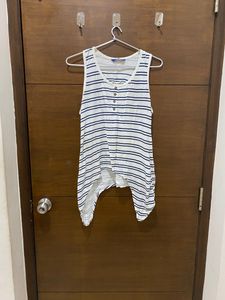 High-Low Blue and White Striped Tank Top