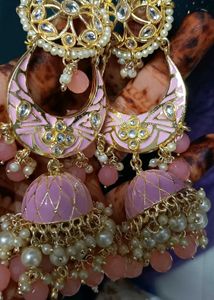 Pink Kundan Jhumka Earrings💗