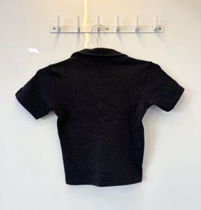 Charcoal Ribbed Knit Polo Crop Top