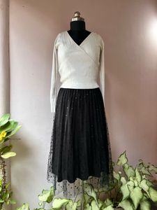 Black polka dot tulle skirt