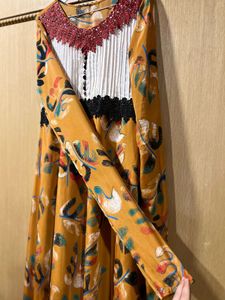 Elegant Mustard Ethnic Dress with Pleated Bodice