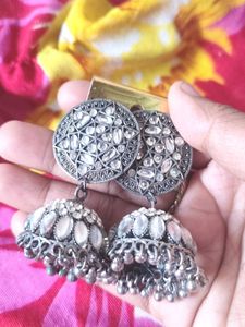 Silver Tone Jhumka Earrings