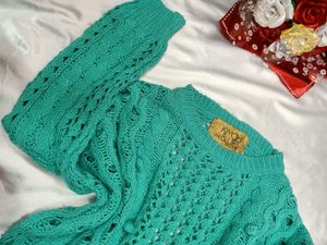 Teal/Sea Green Cropped Knit Sweater💚
