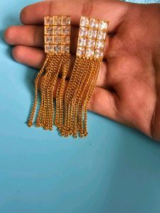 Stone Studded With Tassel Earrings