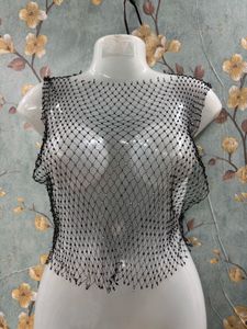 Rhinestone Fishnet Top
