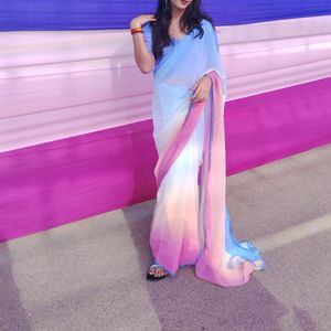 Pastel Ombre Saree With Stiched Blouse