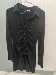 H&M Black Ruched Mini Dress