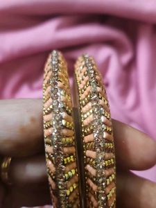 Peach &amp; Gold Beaded Bangles