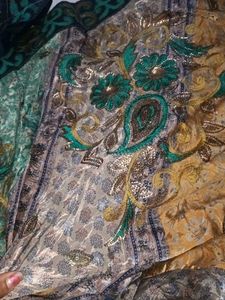 Royal Blue Silk &amp; Net Saree,Gold Pattern &amp;Sequnce