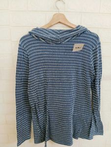 Blue Striped Cowl Neck Top