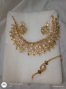 NEW gold &amp; stone ethnic necklace earrings set