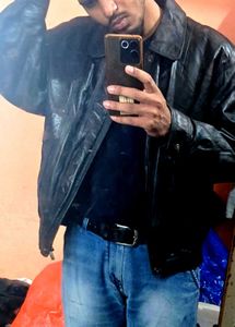 Vintage Black Leather Bomber Jacket