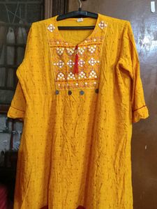 Yellow Embroidered Kurti