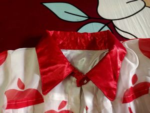 Apple Print Sheer Shirt  For Women