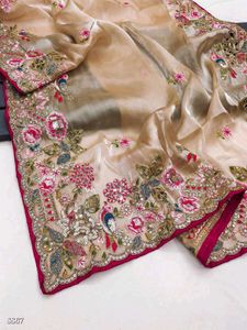 Multi Thread Embroidery Saree With Stitch Blouse