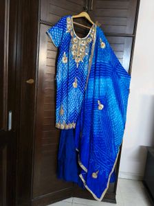Blue Gotta Patti Bandhani Art Silk Palazzo Suit