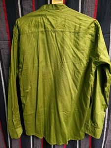 Olive Green Band Collar Shirt Men