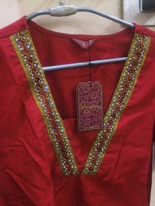 Red Embellished Kurta