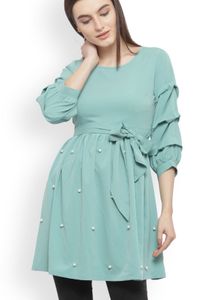 Cute Aqua Pearl Embellished Dress