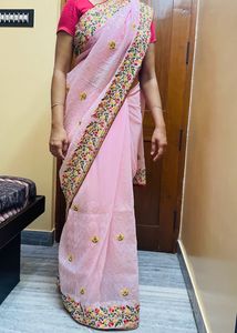 ELASBaby Pink Colour Beautiful Sequence Saree