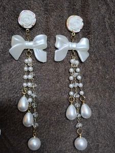 Bow &amp; Pearl Dangle Earrings
