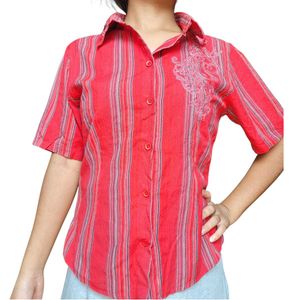 Vintage Red Striped Button-Down Shirt