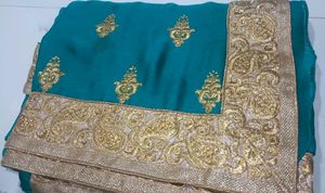 Elegant Teal &amp; Gold Saree