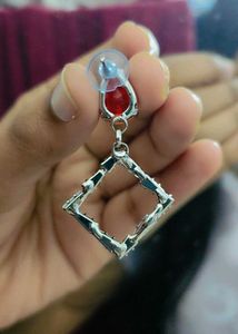 Red Crystal and Diamond Shape Drop Earrings