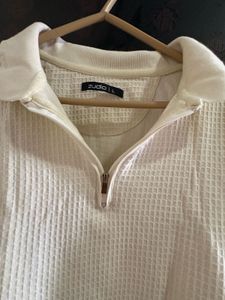 Zudio White Waffle Knit Pullover - Size L