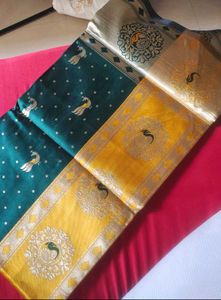 New Green &amp; Gold Saree&amp; Blouse Pc