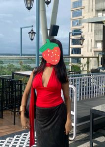 Y2K Newme Red Halter Neck Top